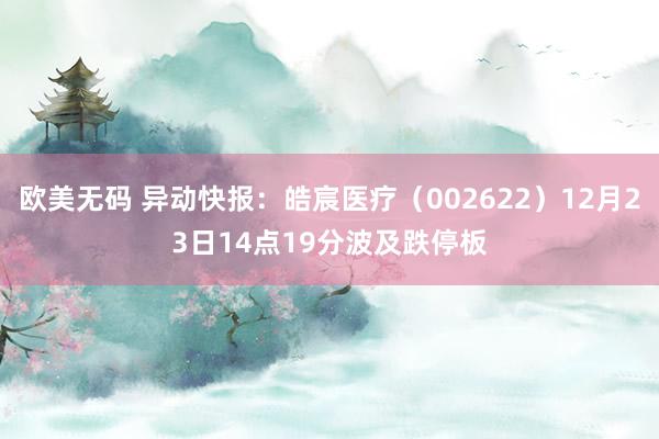 欧美无码 异动快报：皓宸医疗（002622）12月23日14点19分波及跌停板