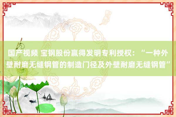 国产视频 宝钢股份赢得发明专利授权：“一种外壁耐磨无缝钢管的制造门径及外壁耐磨无缝钢管”