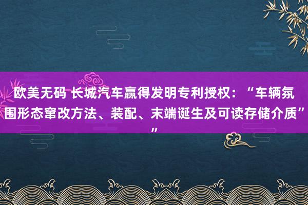 欧美无码 长城汽车赢得发明专利授权：“车辆氛围形态窜改方法、装配、末端诞生及可读存储介质”
